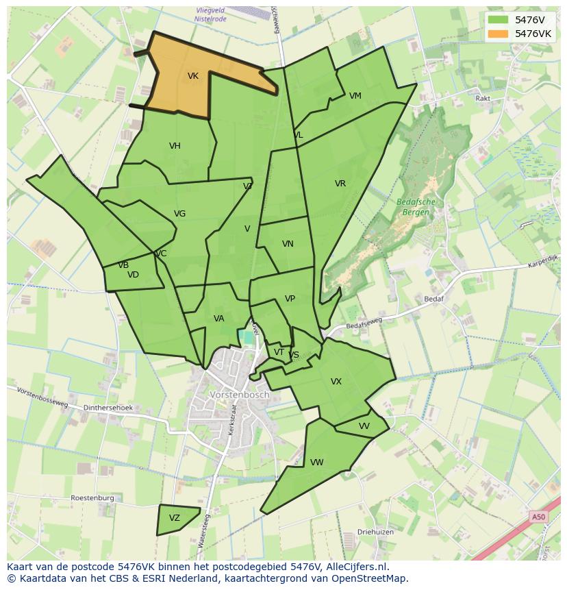 Afbeelding van het postcodegebied 5476 VK op de kaart.