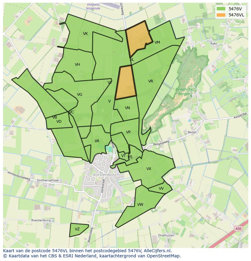 Afbeelding van het postcodegebied 5476 VL op de kaart.