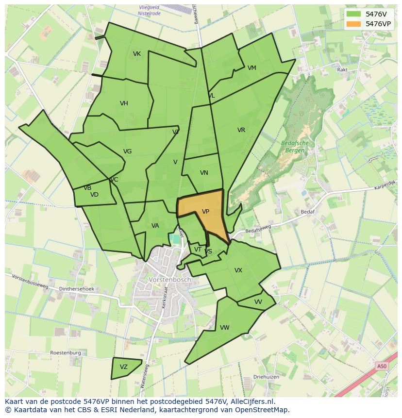 Afbeelding van het postcodegebied 5476 VP op de kaart.