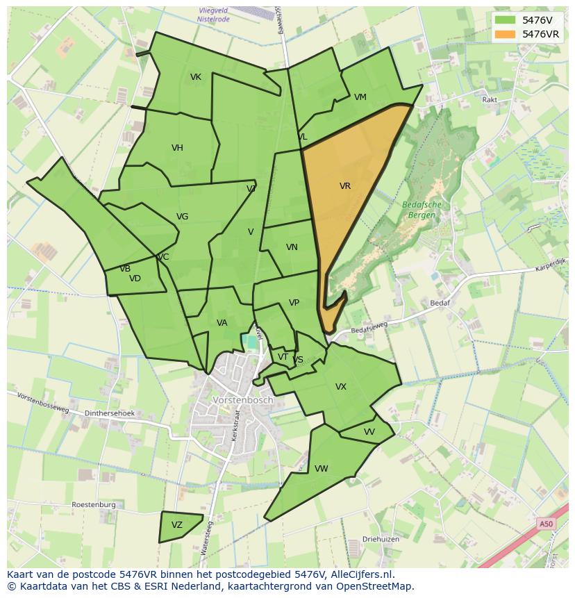 Afbeelding van het postcodegebied 5476 VR op de kaart.