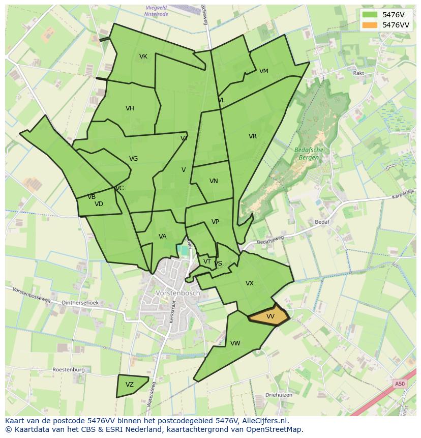 Afbeelding van het postcodegebied 5476 VV op de kaart.