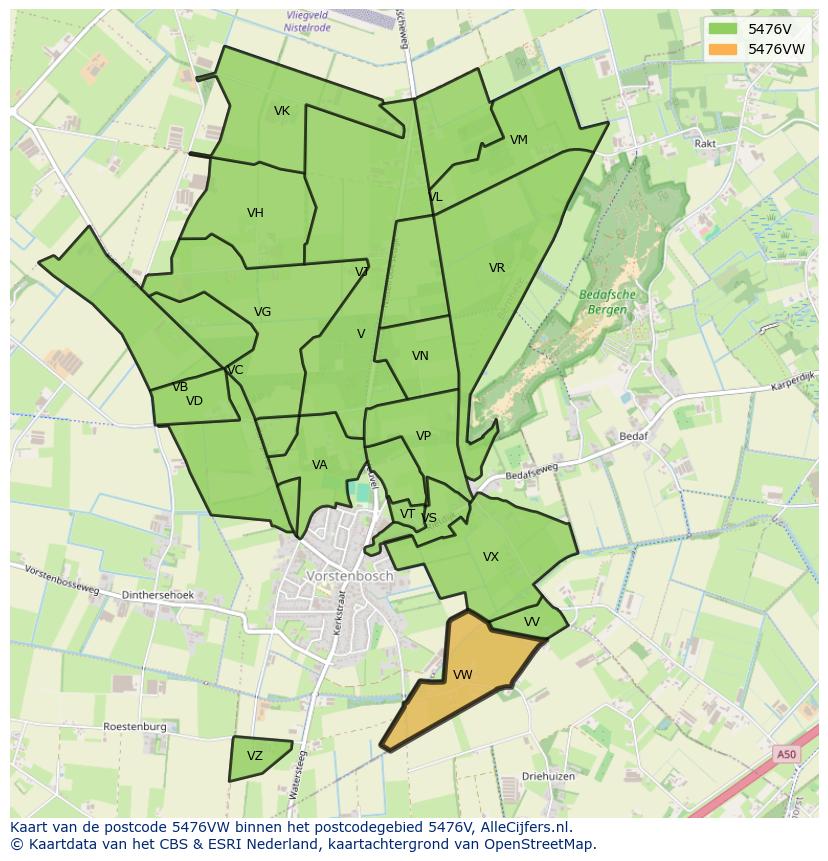 Afbeelding van het postcodegebied 5476 VW op de kaart.