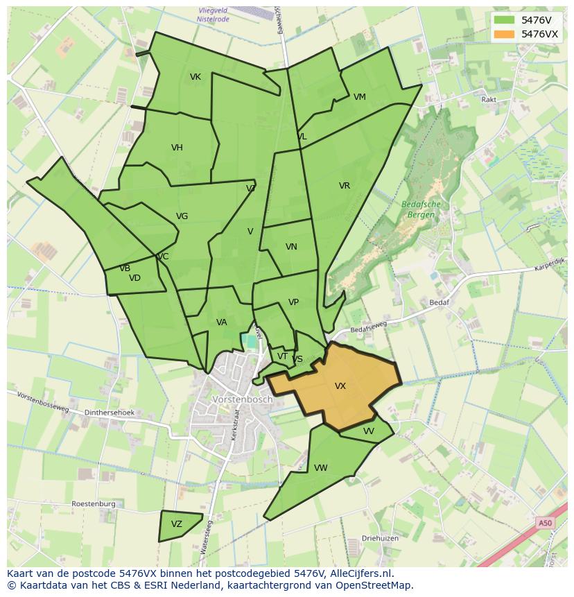 Afbeelding van het postcodegebied 5476 VX op de kaart.