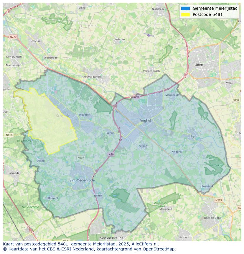 Afbeelding van het postcodegebied 5481 op de kaart.
