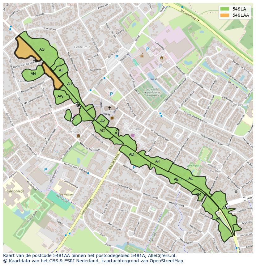 Afbeelding van het postcodegebied 5481 AA op de kaart.