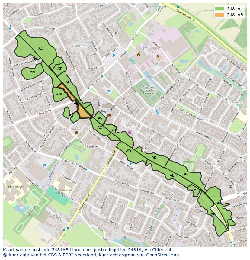 Afbeelding van het postcodegebied 5481 AB op de kaart.