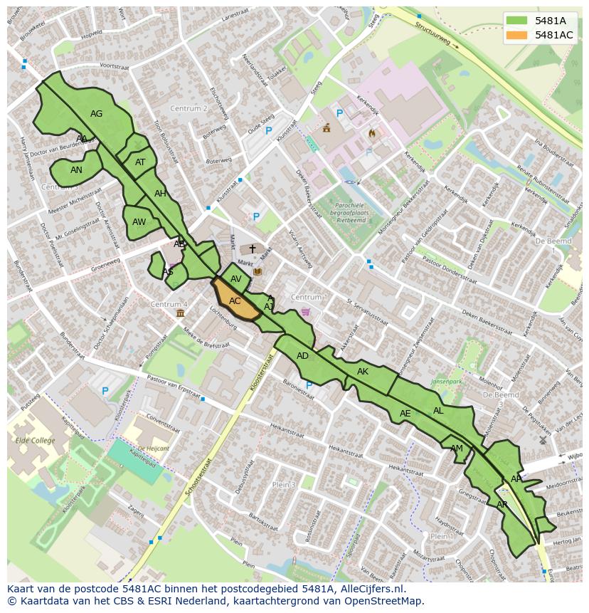 Afbeelding van het postcodegebied 5481 AC op de kaart.