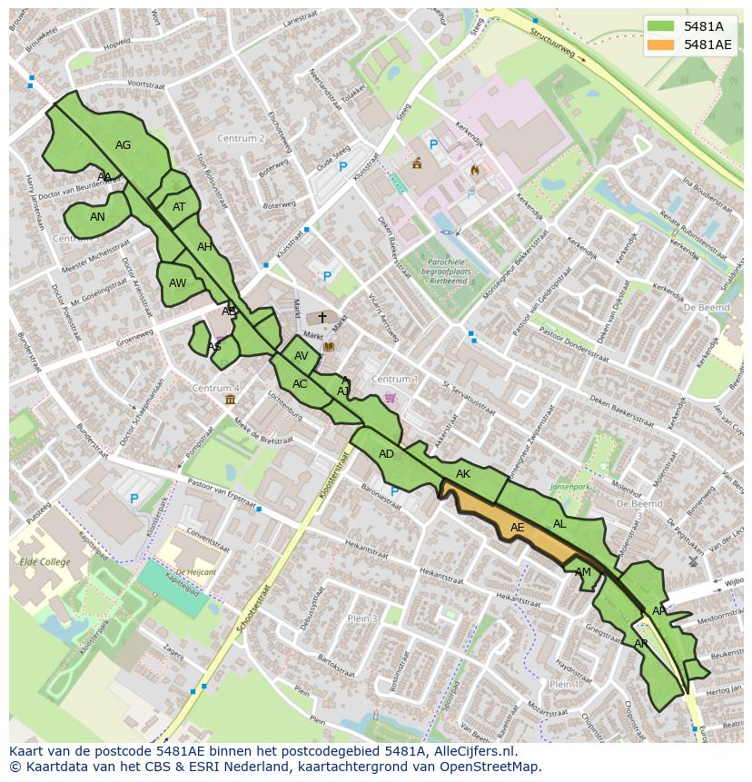 Afbeelding van het postcodegebied 5481 AE op de kaart.