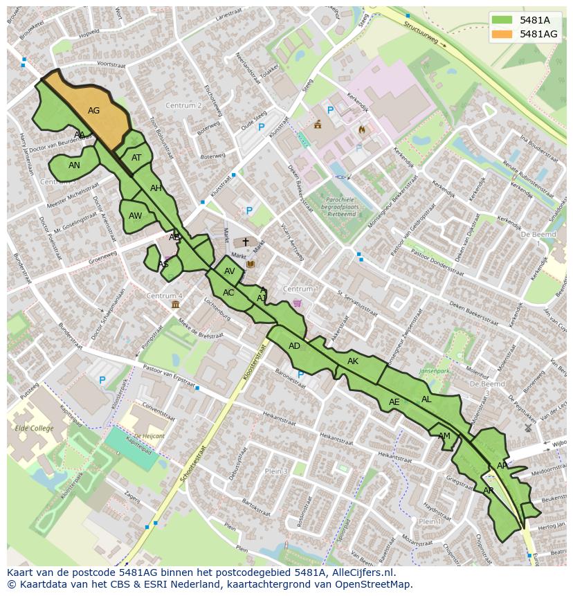 Afbeelding van het postcodegebied 5481 AG op de kaart.