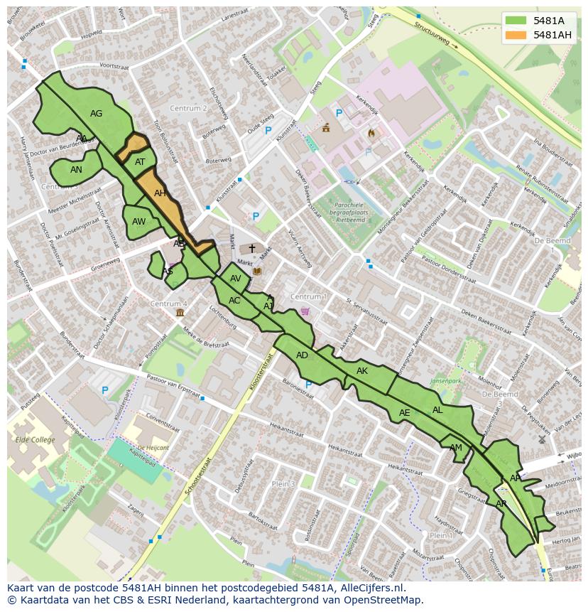 Afbeelding van het postcodegebied 5481 AH op de kaart.