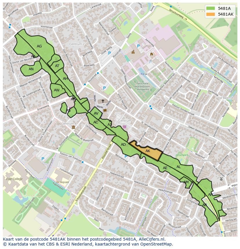 Afbeelding van het postcodegebied 5481 AK op de kaart.