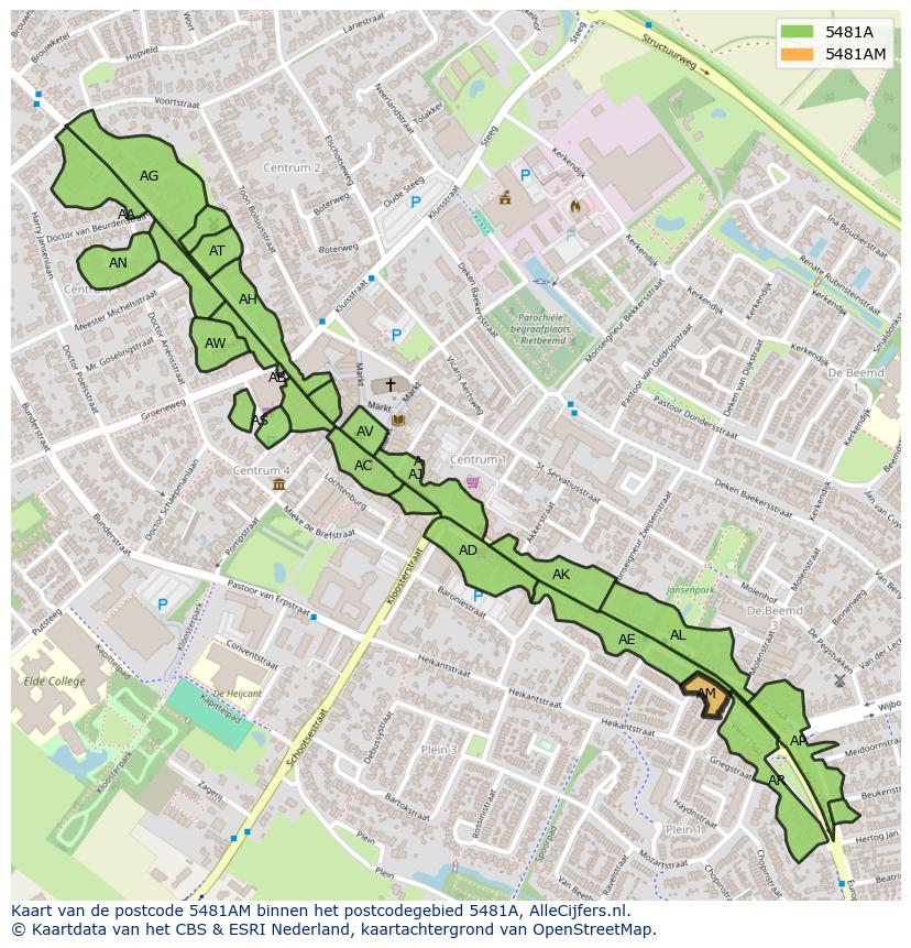 Afbeelding van het postcodegebied 5481 AM op de kaart.