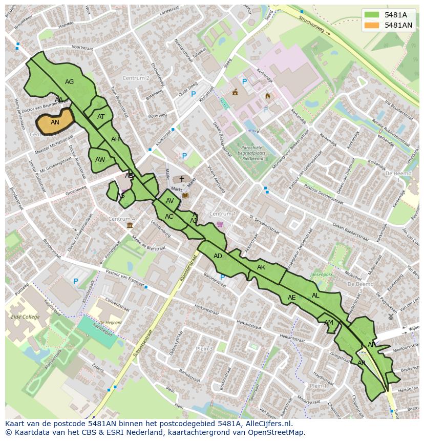 Afbeelding van het postcodegebied 5481 AN op de kaart.