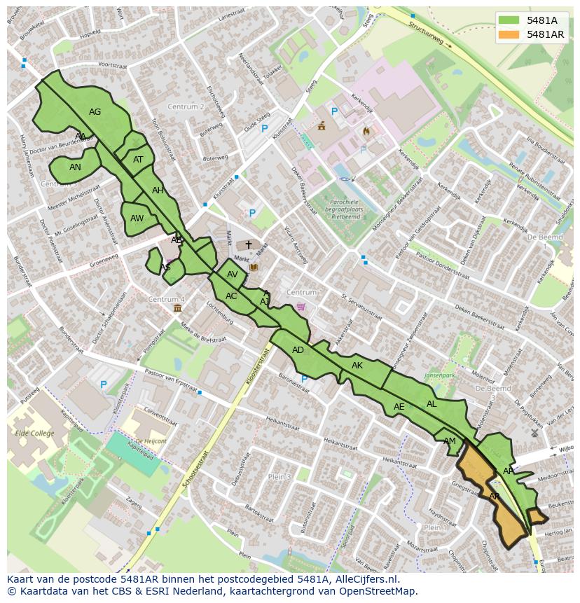 Afbeelding van het postcodegebied 5481 AR op de kaart.