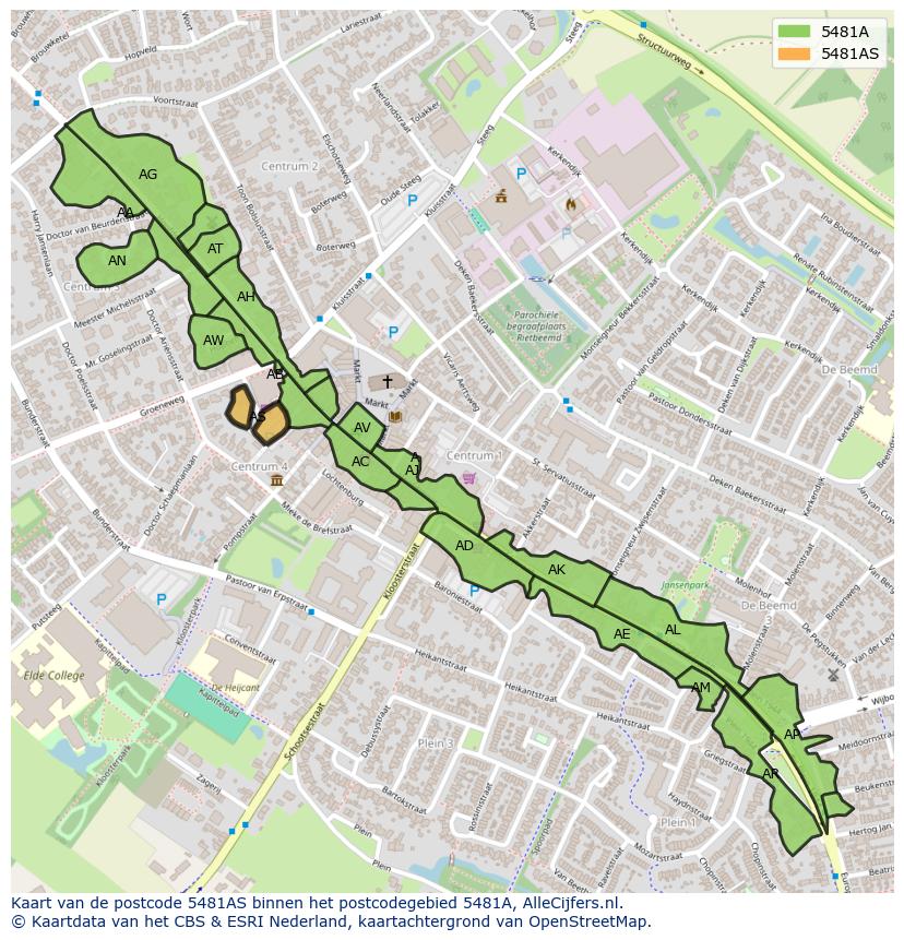 Afbeelding van het postcodegebied 5481 AS op de kaart.