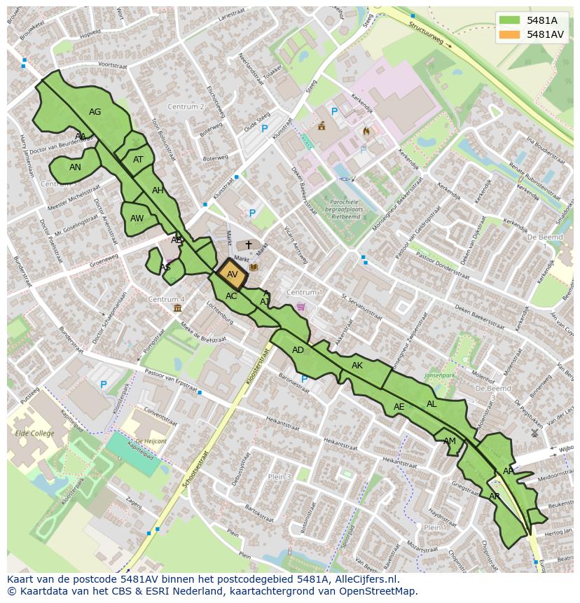 Afbeelding van het postcodegebied 5481 AV op de kaart.