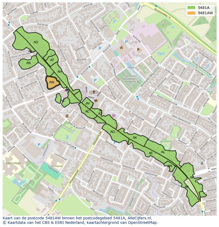 Afbeelding van het postcodegebied 5481 AW op de kaart.