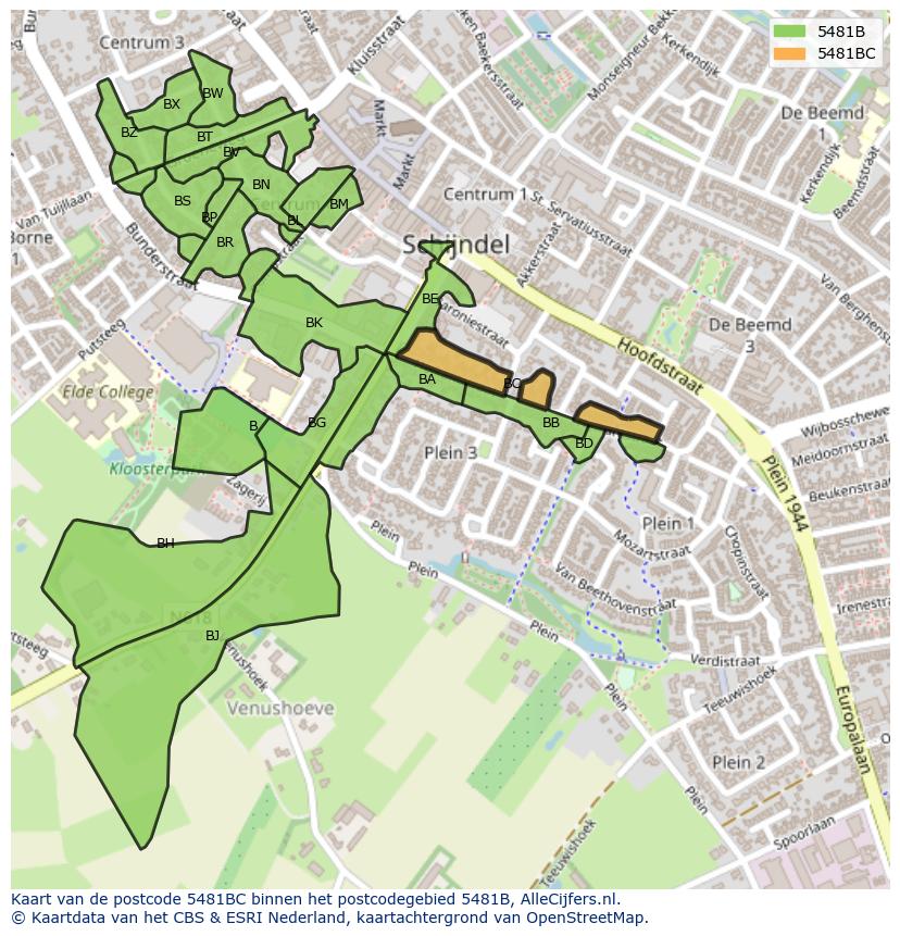 Afbeelding van het postcodegebied 5481 BC op de kaart.