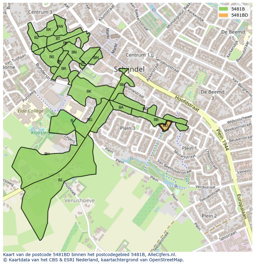 Afbeelding van het postcodegebied 5481 BD op de kaart.