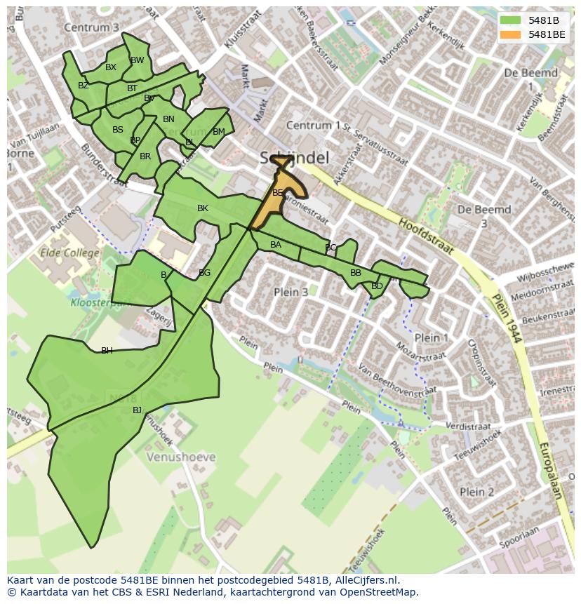 Afbeelding van het postcodegebied 5481 BE op de kaart.