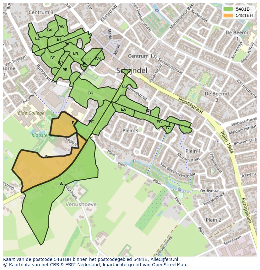 Afbeelding van het postcodegebied 5481 BH op de kaart.