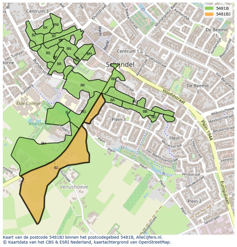Afbeelding van het postcodegebied 5481 BJ op de kaart.