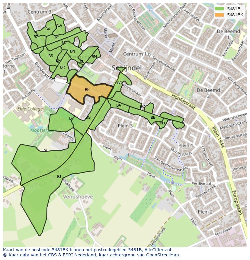 Afbeelding van het postcodegebied 5481 BK op de kaart.