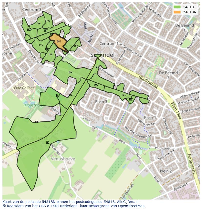 Afbeelding van het postcodegebied 5481 BN op de kaart.