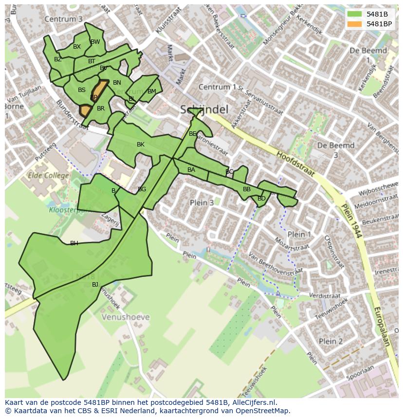 Afbeelding van het postcodegebied 5481 BP op de kaart.