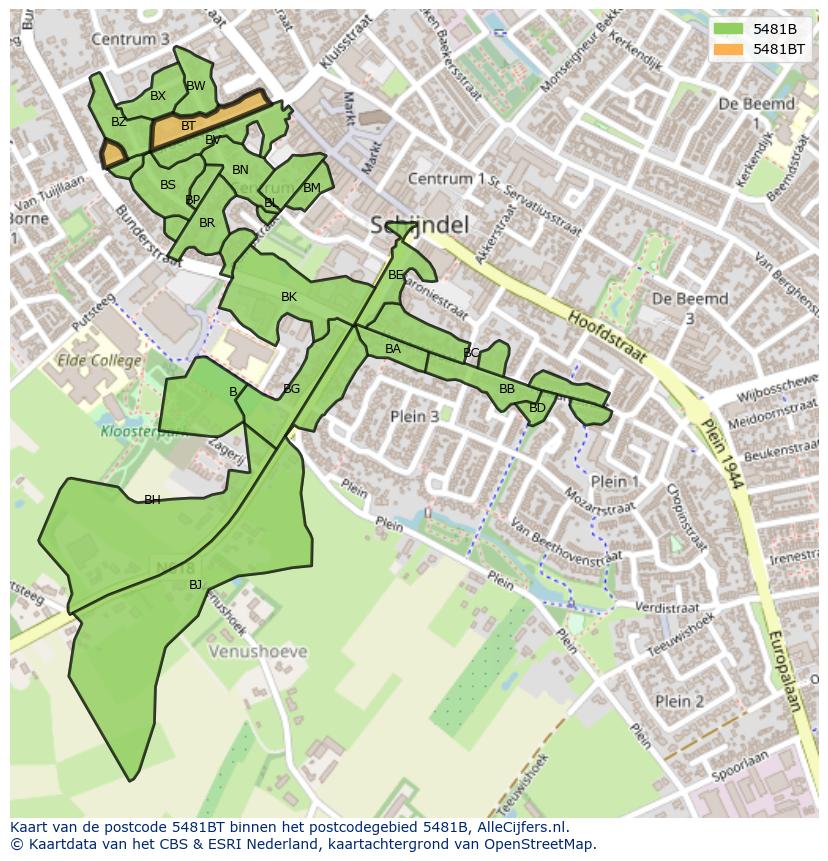 Afbeelding van het postcodegebied 5481 BT op de kaart.