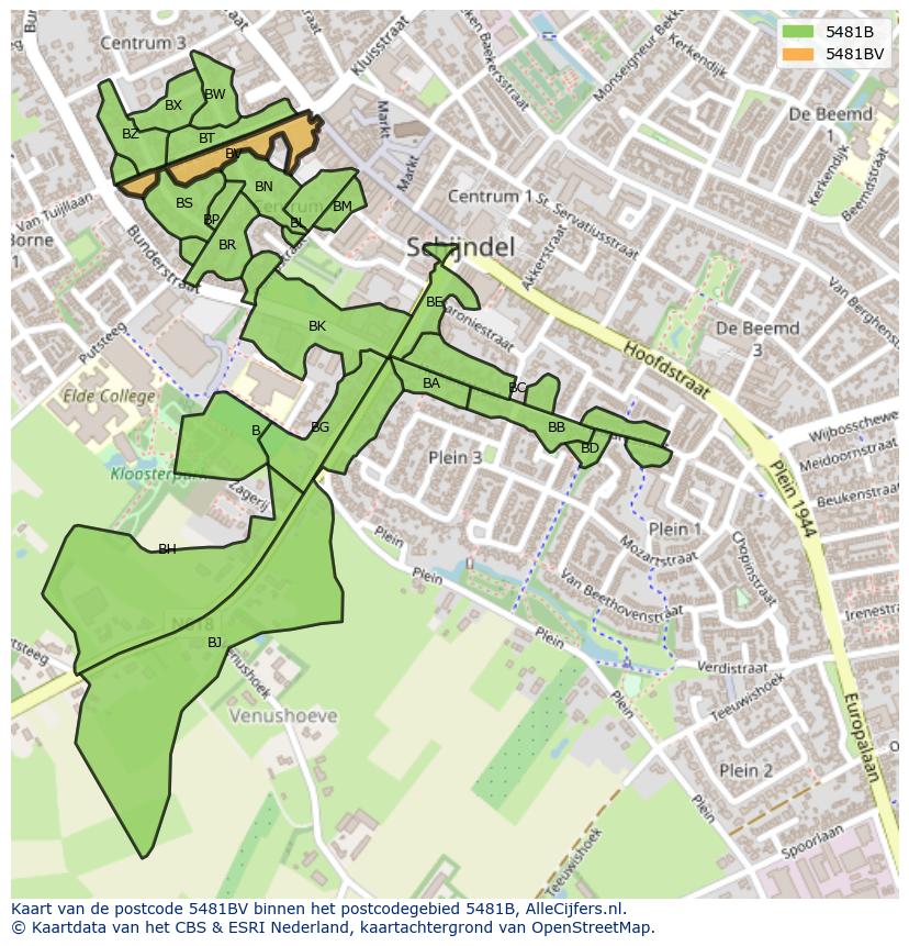 Afbeelding van het postcodegebied 5481 BV op de kaart.