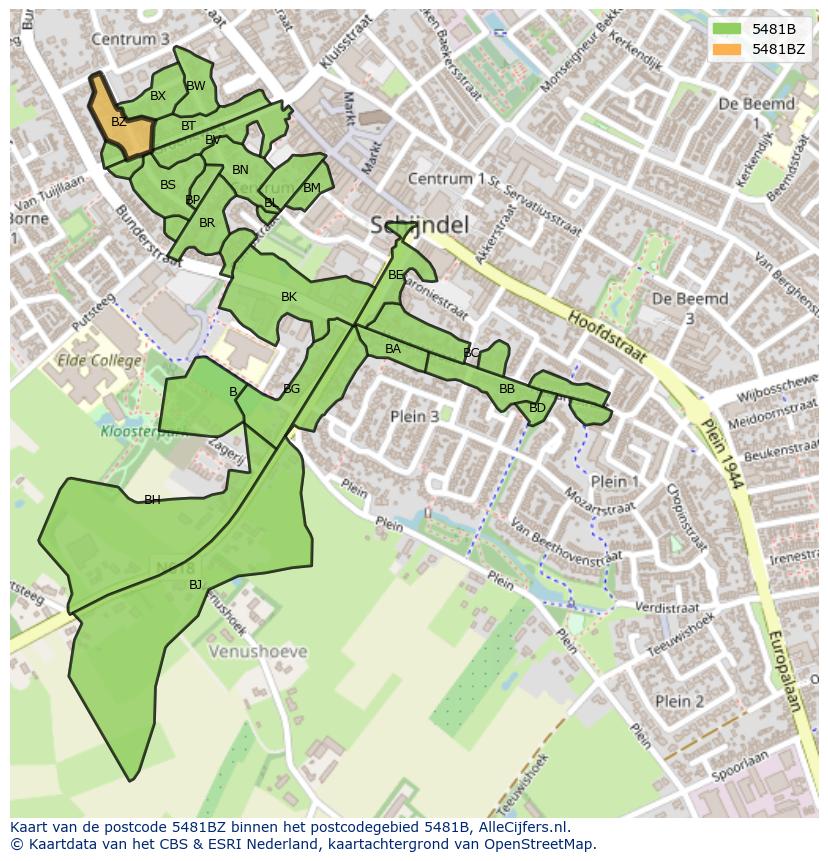Afbeelding van het postcodegebied 5481 BZ op de kaart.