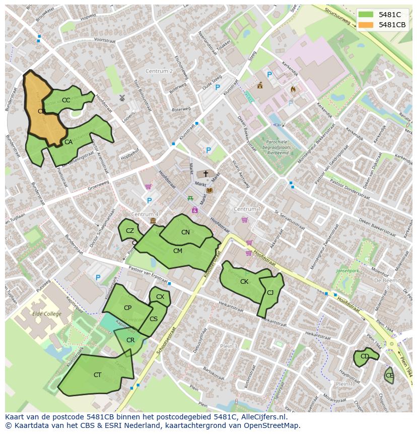 Afbeelding van het postcodegebied 5481 CB op de kaart.