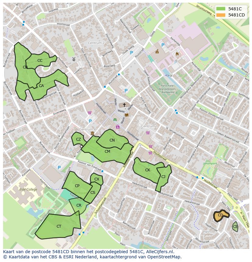 Afbeelding van het postcodegebied 5481 CD op de kaart.