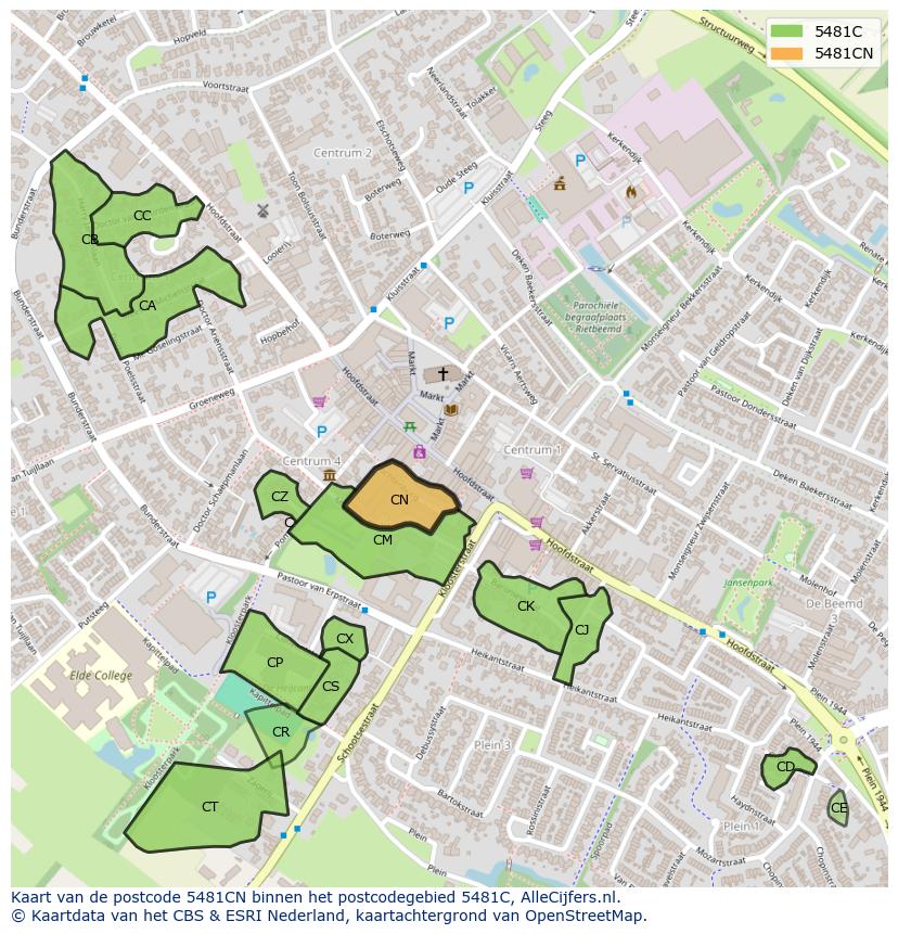 Afbeelding van het postcodegebied 5481 CN op de kaart.