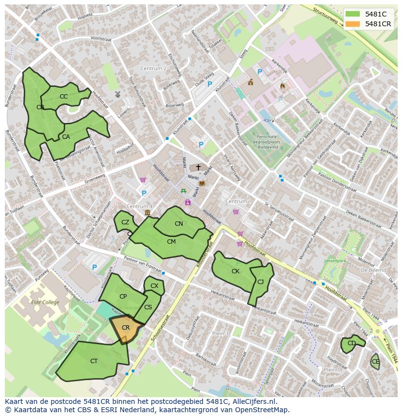 Afbeelding van het postcodegebied 5481 CR op de kaart.
