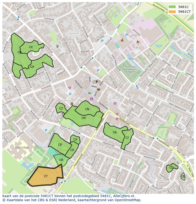 Afbeelding van het postcodegebied 5481 CT op de kaart.