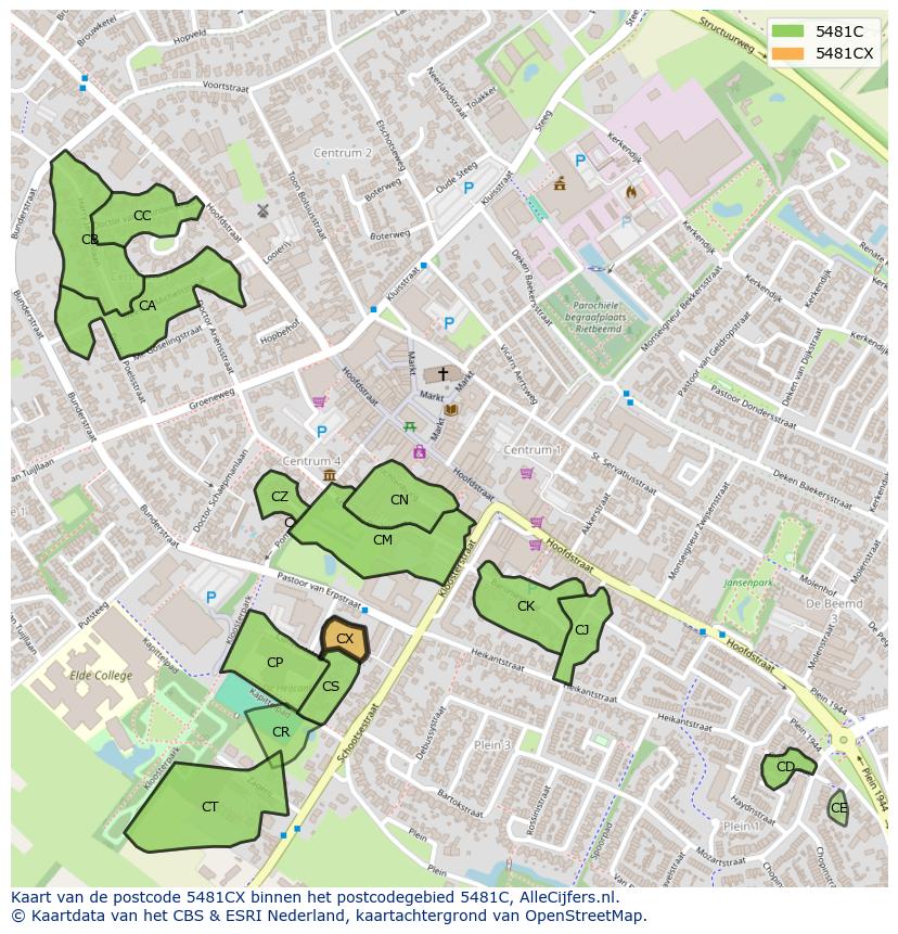 Afbeelding van het postcodegebied 5481 CX op de kaart.