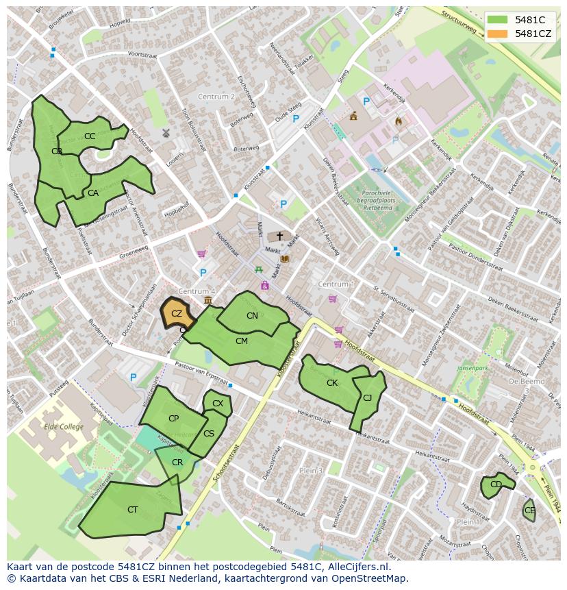 Afbeelding van het postcodegebied 5481 CZ op de kaart.