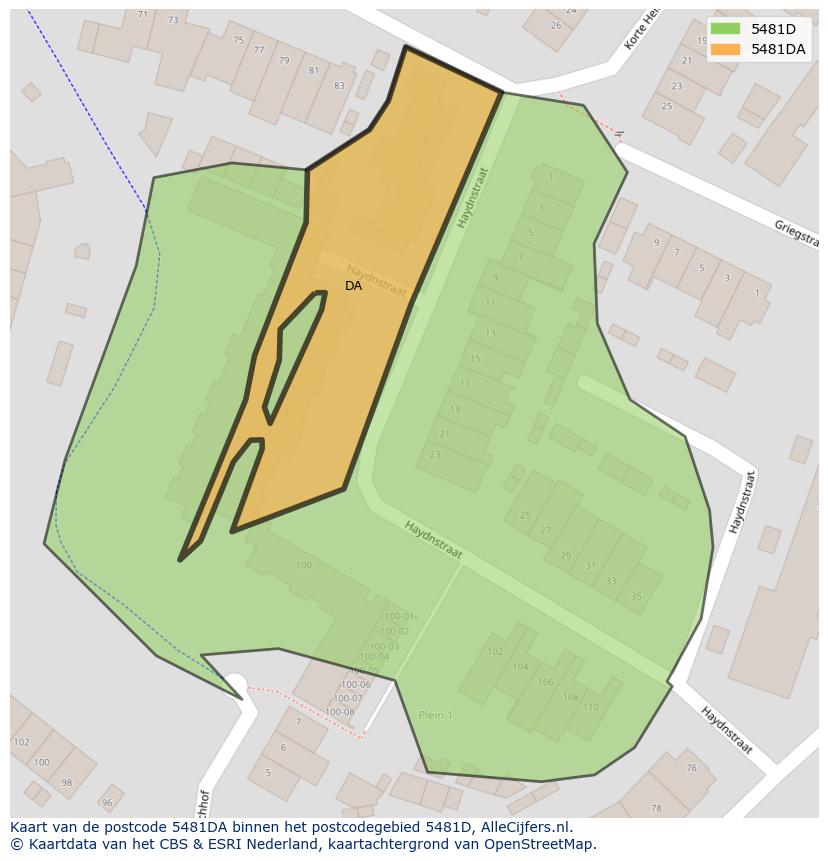 Afbeelding van het postcodegebied 5481 DA op de kaart.