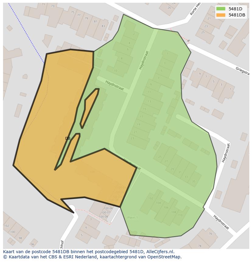 Afbeelding van het postcodegebied 5481 DB op de kaart.