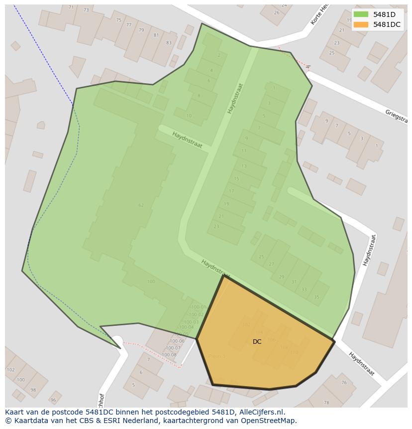 Afbeelding van het postcodegebied 5481 DC op de kaart.