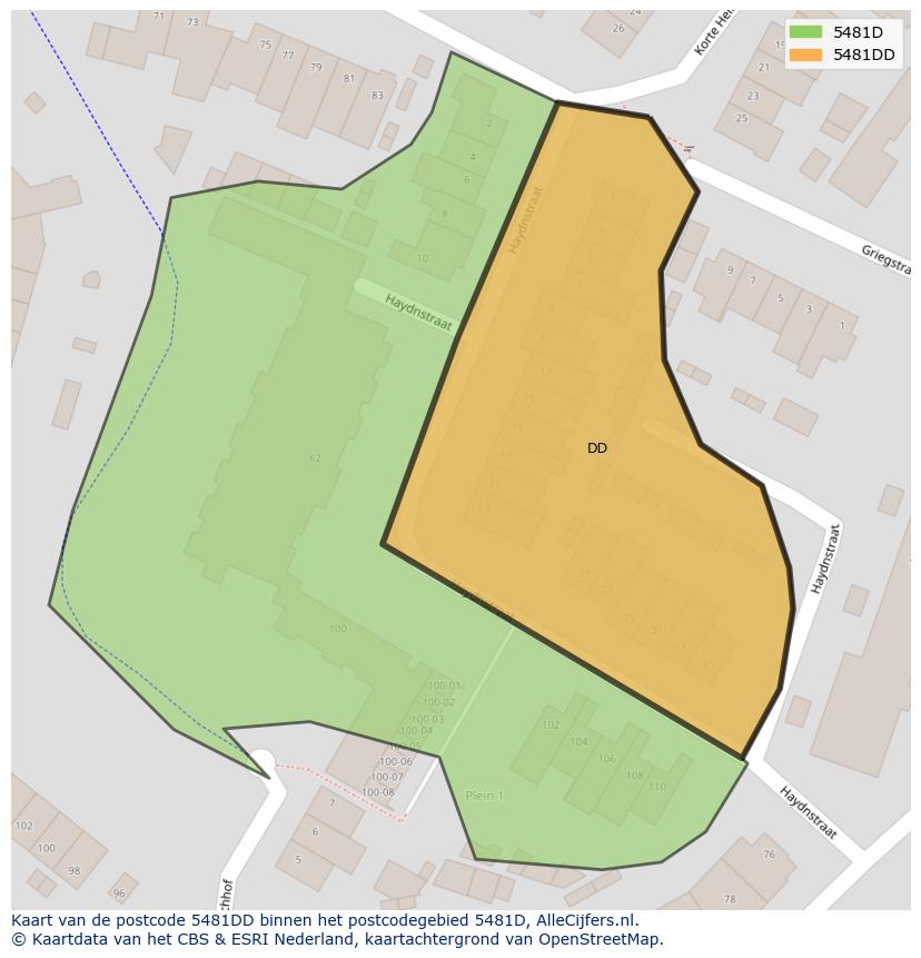 Afbeelding van het postcodegebied 5481 DD op de kaart.