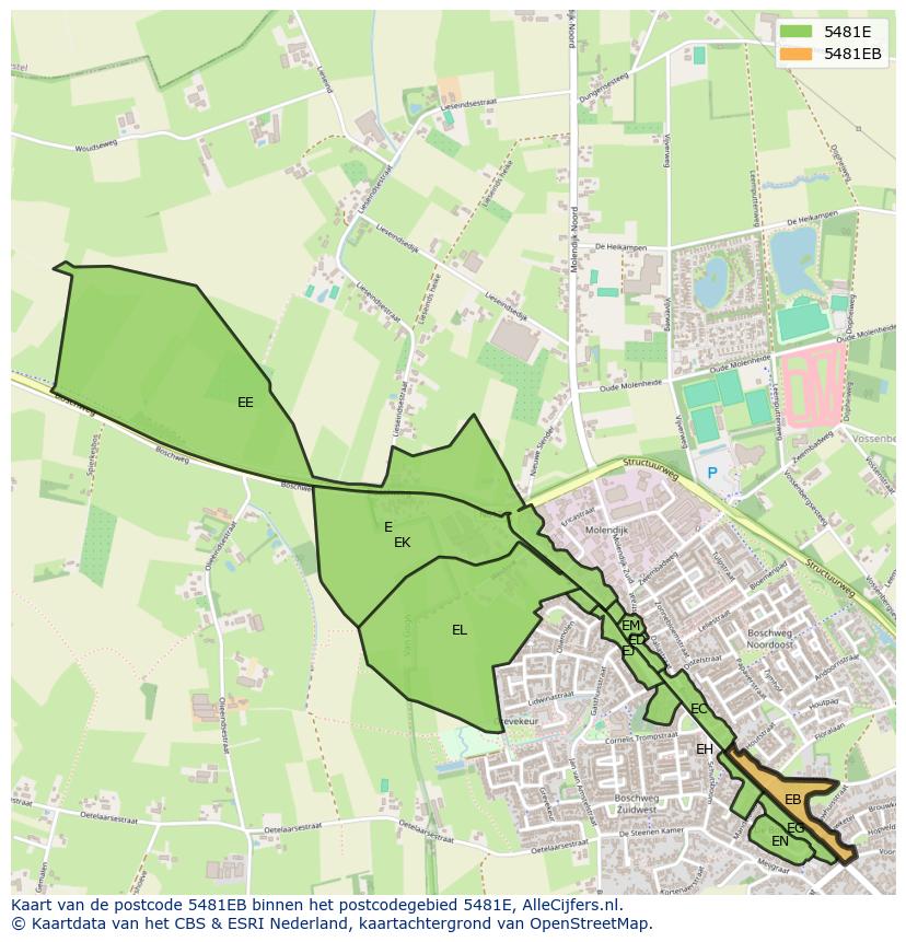 Afbeelding van het postcodegebied 5481 EB op de kaart.