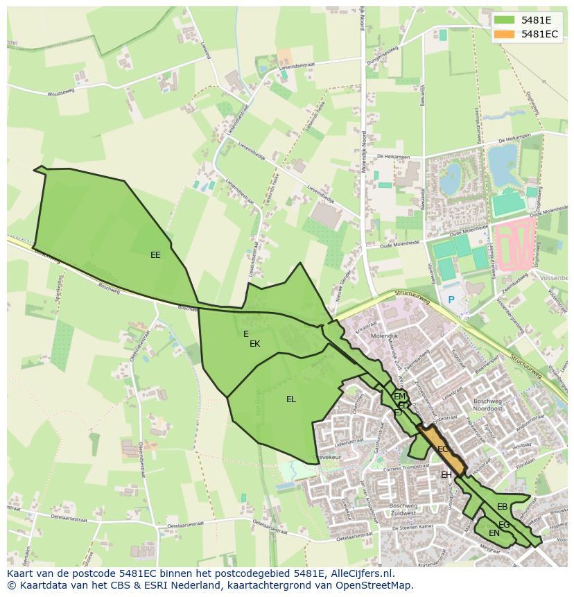 Afbeelding van het postcodegebied 5481 EC op de kaart.