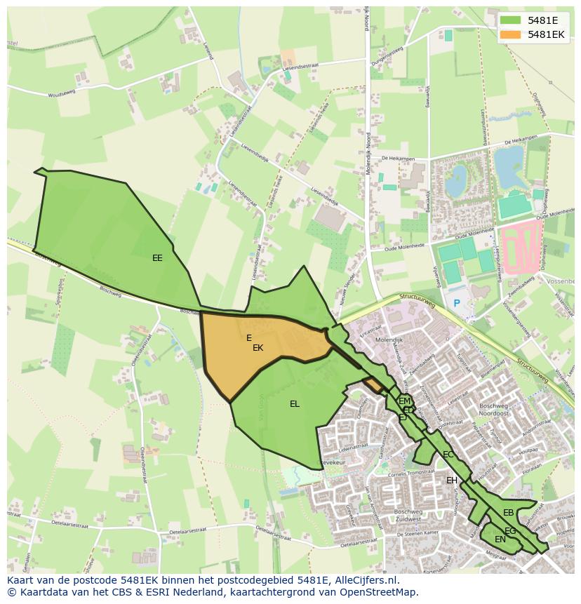 Afbeelding van het postcodegebied 5481 EK op de kaart.