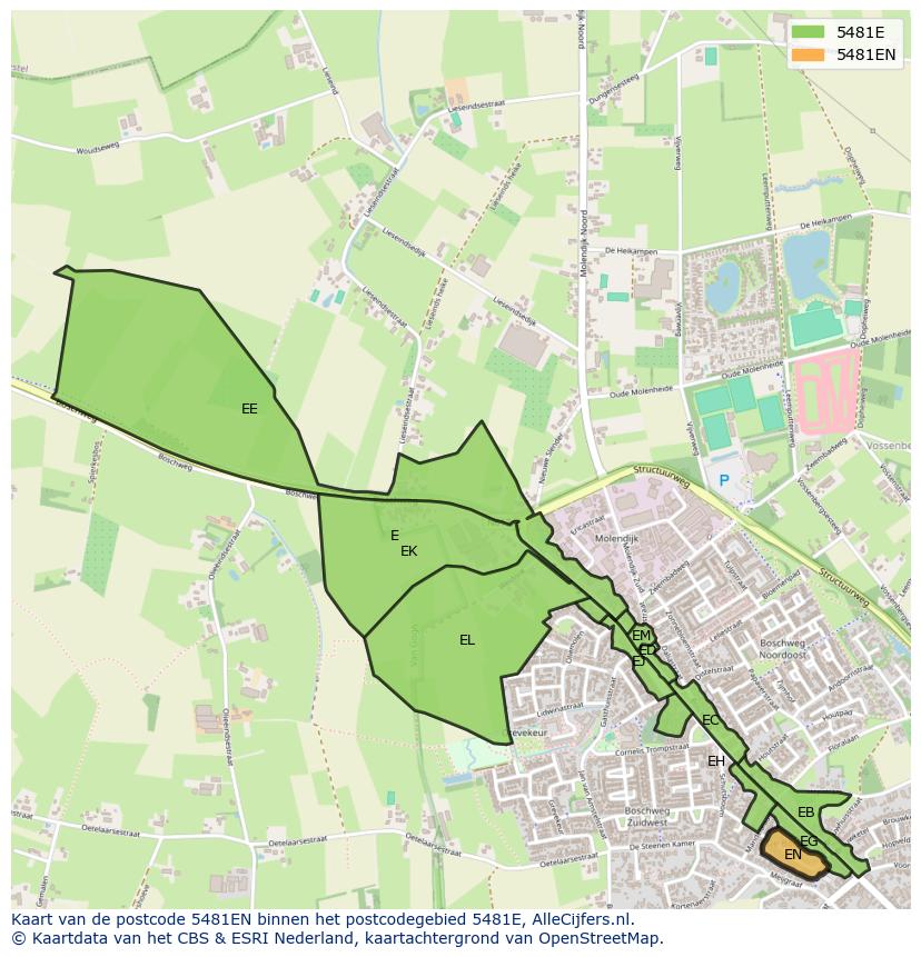 Afbeelding van het postcodegebied 5481 EN op de kaart.