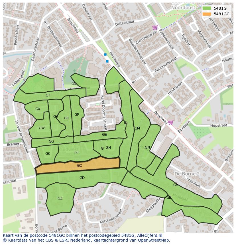 Afbeelding van het postcodegebied 5481 GC op de kaart.