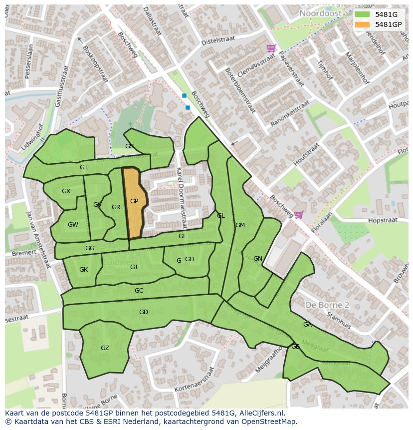 Afbeelding van het postcodegebied 5481 GP op de kaart.