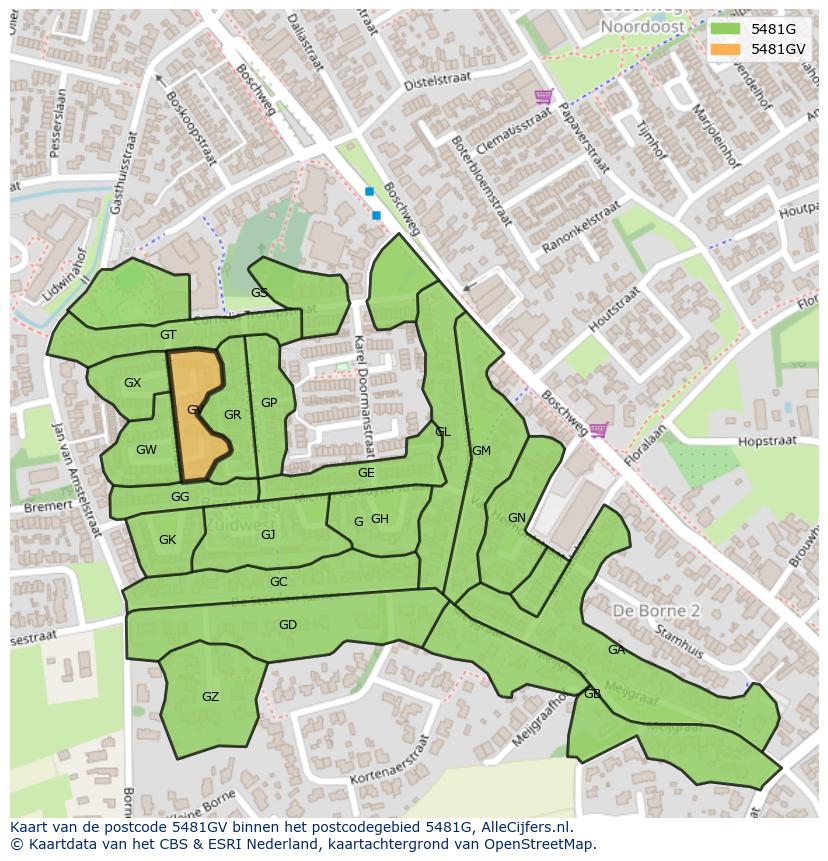 Afbeelding van het postcodegebied 5481 GV op de kaart.